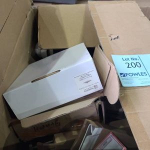 BOX OF ASSORTED TAPWARE BATHROOM ACCESSORIES SOLD AS IS