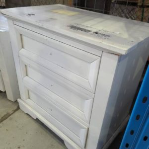 EX DISPLAY WHITE TIMBER BEDSIDE TABLE SOLD AS IS