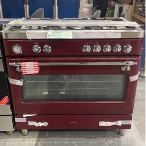 EX DISPLAY EURO ECSH900BG BURGUNDY 900MM DUAL FUEL FREESTANDING OVEN WITH 3 MONTH WARRANTY RRP$4449