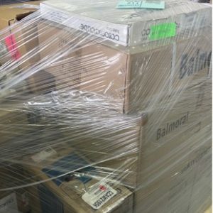 PALLET OF MIXED BATHROOM PRODUCTS SUCH AS TOILET SUITES VANITY BOWLS AND SOME BATHROOM ACCESSORIES SOLD AS IS