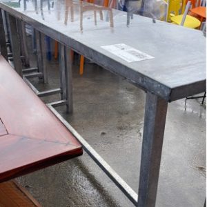 EX HIRE METAL LONG BAR TABLE SOLD AS IS