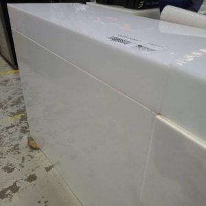 EX-HIRE WHITE FREESTANDING BAR WITH LIGHT UP TOP REMOTE & CARRY CRATE SOLD AS IS