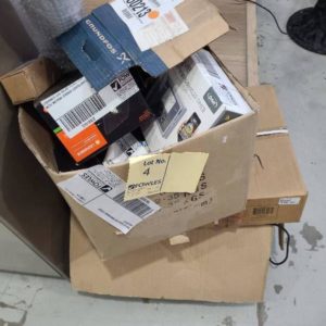 BOX OF ASSORTED HARDWARE STOCK SOLD AS IS