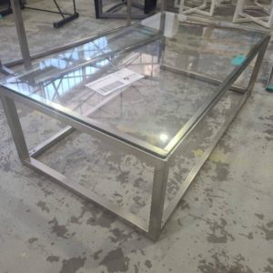 EX HIRE GLASS & CHROME COFFEE TABLE SOLD AS IS