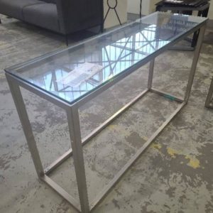 EX HIRE GLASS & CHROME HALL TABLE SOLD AS IS