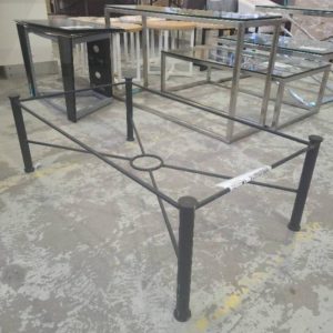 SECOND HAND BLACK METAL COFFEE TABLE FRAME NO GLASS SOLD AS IS