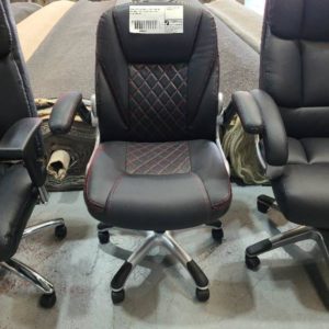 EX DISPLAY BLACK RACER CHAIR WITH RED STITCHING HEIGHT ADJUSTABLE FLIP UP ARMS RRP$149