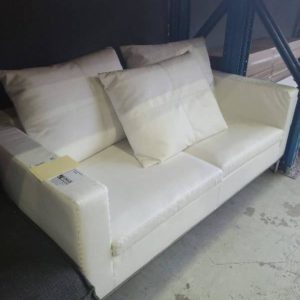 EX HIRE WHITE VINYL 2 SEATER COUCH SOLD AS IS