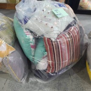 EX HIRE - LARGE BAG OF ASSORTED DESIGNER CUSHIONS SOLD AS IS