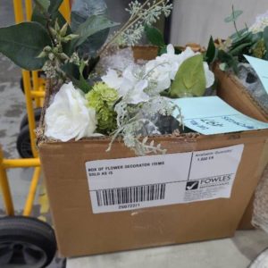 BOX OF FLOWER DECORATOR ITEMS SOLD AS IS