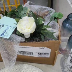 BOX OF FLOWER DECORATOR ITEMS SOLD AS IS