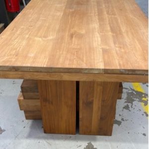 EX HIRE SOLID TIMBER DINING TABLE SOLD AS IS
