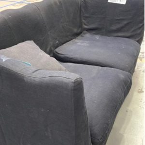 EX HIRE BLACK COUCH WITH REMOVEABLE WASHABLE COVER SOLD AS IS