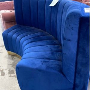 EX HIRE NAVY VELVET CURVED BANQUET BENCH SEAT SOLD AS IS