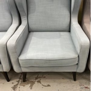EX HIRE LIGHT BLUE MATERIAL ARM CHAIR SOLD AS IS