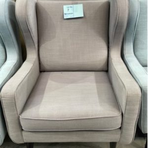 EX HIRE LIGHT GREY MATERIAL ARM CHAIR SOLD AS IS