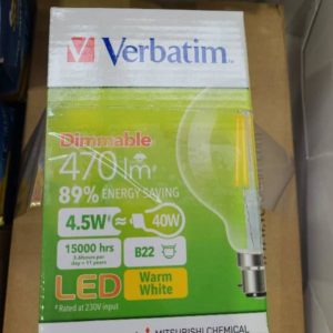BOX OF 6PCS VERBATIM FILAMENT LED DIMMABLE GLOBES G95 B22 4.5W 470LM