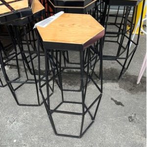 EX HIRE BLACK & TIMBER BAR STOOL SOLD AS IS