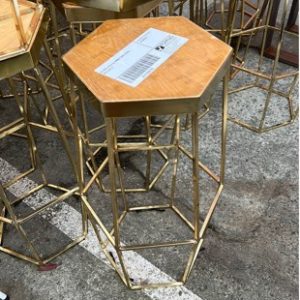 EX HIRE GOLD & TIMBER BAR STOOL SOLD AS IS