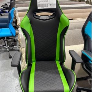 SAMPLE CHAIR - LIME & GREEN RACER GAMING CHAIR SEAT HEIGHT ADJUSTABLE CHAIR TILT FUNCTION WEIGHT CAPACITY 120KG RRP$169