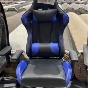 SAMPLE CHAIR - BLUE & BLACK RACER GAMING CHAIR HEIGHT ADJUSTABLE ARMS & SEAT CHAIR TILT FUNCTION RRP$169