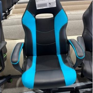 SAMPLE CHAIR - LIGHT BLUE/BLACK RACER GAMING CHAIR SEAT HEIGHT ADJUSTABLE RRP$149