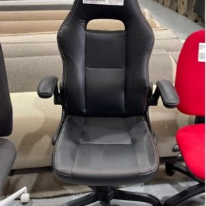 SAMPLE CHAIR - BLACK RACER GAMING CHAIR SEAT HEIGHT ADJUSTABLE CHAIR TILT FLIP UP ARMS WEIGHT 120KG RRP$169