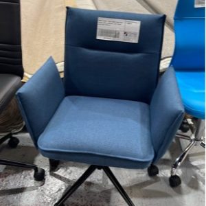SAMPLE CHAIR - BLUE FABRIC CHAIR WITH PADDED ARMS & BACKREST SEAT HEIGHT ADJUSTABLE RRP$219