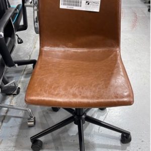 SAMPLE CHAIR - BROWN PU LEATHER UPHOLSTERED CHAIR WITH METAL BASE SEAT HEIGHT ADJUSTABLE WEIGHT 120KG RRP$109