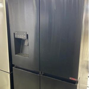 REFURBISHED HISENSE HRCD585BW PURE FLAT 585 LITRE FRENCH DOOR FRIDGE MATTE BLACK WITH PLUMBED ICE & WATER 912MM WIDE TOUCH CONTROL PANEL LED LIGHTING WITH 6 MONTH WARRANTY SOLD AS IS