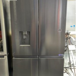 EX DISPLAY HISENSE HRCD454BW FRENCH DOOR FRIDGE MATTE BLACK WITH NON PLUMBED WATER DISPENSER SLIM FIT 794MM WIDE 3 FREEZER SETTINGS MULTI AIR FLOW WITH 6 MONTH WARRANTY RRP$1399 **DENTED ON FRONT**
