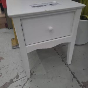 SAMPLE FURNITURE - WHITE TIMBER BEDSIDE TABLE SOLD AS IS