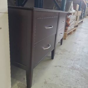 EX-DISPLAY HOME FURNITURE - PAIR OF DARK BROWN TIMBER BEDSIDE TABLES SOLD AS IS