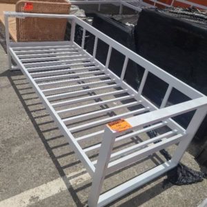 EX-HIRE WHITE 3 SEAT METAL OUTDOOR BENCH SEAT WITH NO CUSHIONS SOLD AS IS