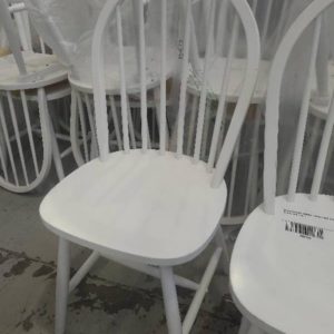 EX HIRE WHITE TIMBER FARMHOUSE STYLE CHAIR SOLD AS IS