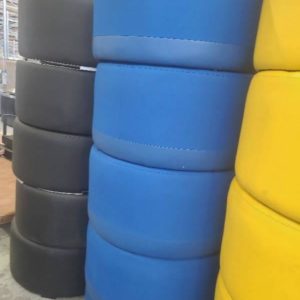 EX HIRE BLUE OTTOMAN ROUND SOLD AS IS
