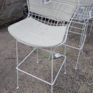 EX HIRE WHITE WIRE BAR STOOLS SOLD AS IS