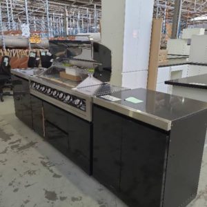EX DISPLAY GALAXY BLACK OUTDOOR BBQ KITCHEN BLACK GLOSS FINGER PULL DOORS WITH GASMATE 1200MM BBQ WITH WOK **DENTED KICKER BBQ BACK OF WOK DENTED SOLD AS IS VIEWING REQUIRED**