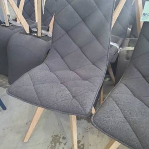 EX HIRE GREY DIAMOND UPHOLSTERED DINING CHAIR WITH BEECH LEGS SOLD AS IS