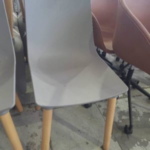 EX HIRE GREY ACRYLIC DINING CHAIR WITH BEECH LEGS SOLD AS IS