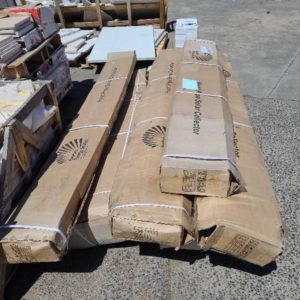 PALLET OF SOLAR COLLECTOR PARTS SOLD AS IS