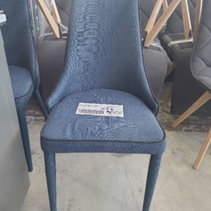 EX HIRE NAVY MATERIAL DINING CHAIR WITH BLACK PIPING SOLD AS IS