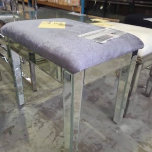 NEW MIRRORED STOOL WITH VELVET SEAT AU0019 CRACKED GLASS SOLD AS IS