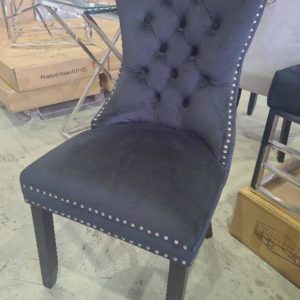 NEW BOXED BLACK VELVET DINING CHAIR WITH STUD DETAIL & RING ON BACK AU0998
