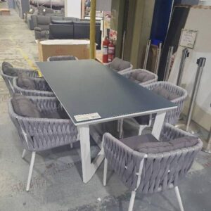 EX DISPLAY SORRENTO OUTDOOR DINING TABLE 2200 X 1000MM WIDE WITH MARLEY CHAIRS RRP$2699