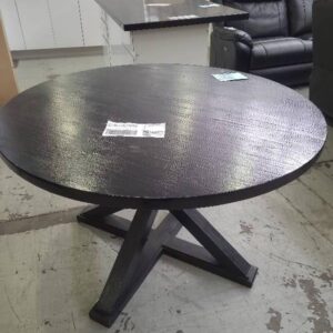 EX PROPERTY STYLING ROUND WENGE CROSS LEG DINING TABLE SOLD AS IS