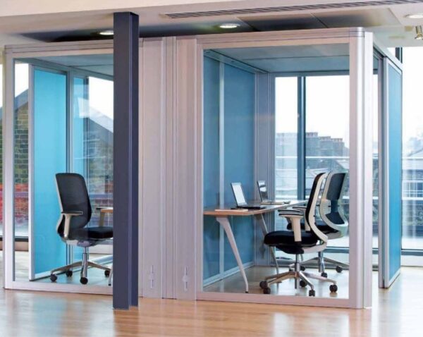 ORANGEBOX ACOUSTIC RELOCATABLE OFFICE POD BLUE DESIGNED TO ADDRESS THE ISSUE OF FLEXIBILITY AND ACOUSTICS ON AN OPEN PLAN WORKSPACE. 4400L X 4000W X 2200H PICK UP FROM MELB CBD