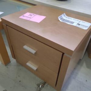 SECOND HAND FURNITURE - BLONDE LAMINATE BEDSIDE TABLE SOLD AS IS