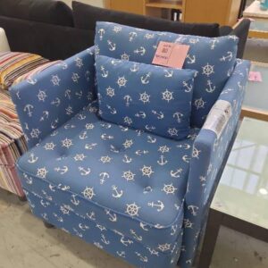 SECOND HAND FURNITURE - BLUE ANCHOR ARMCHAIR SOLD AS IS