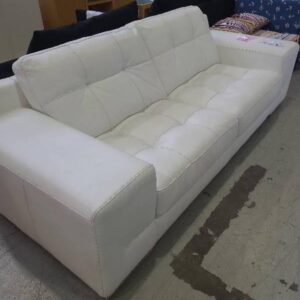 SECOND HAND FURNITURE - WHITE LEATHER SOFA SOLD AS IS